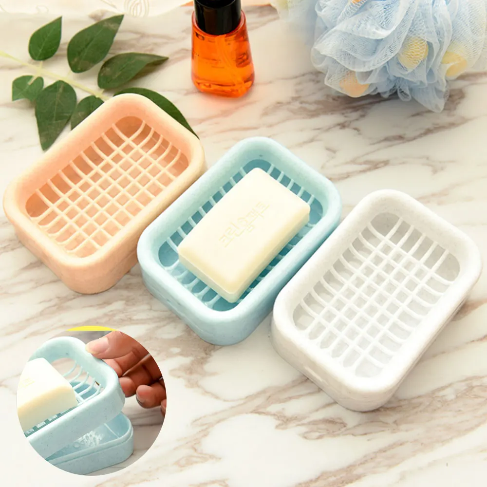 

Creative double - layer asphalt soap box bathroom manual soap rack wash face soap box plastic soap holder