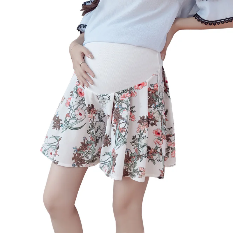 Летние модные шорты для беременных женщин размера плюс с высокой талией, плиссированные шорты с цветочным принтом, милая одежда с принтом