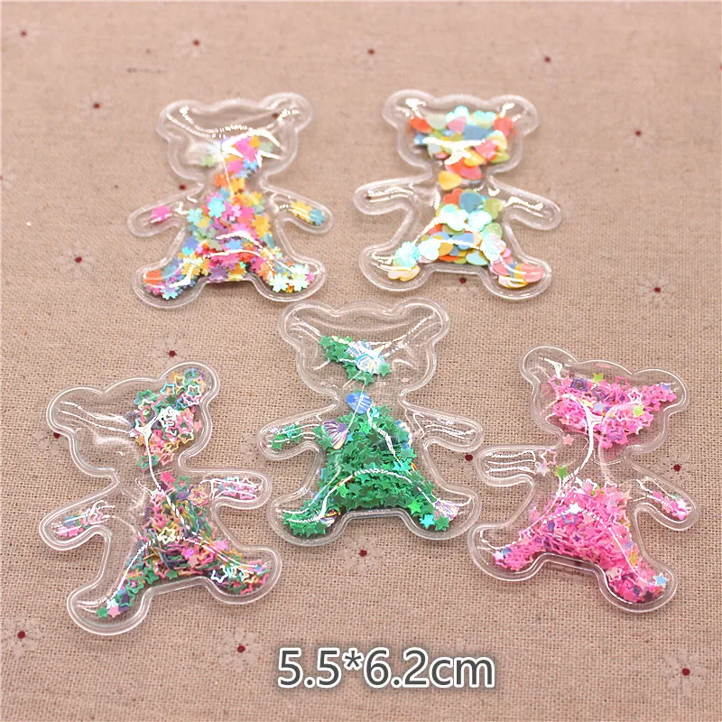

10pcs 5.5*6.2cm Transparent Bling Sequins Flowing Bear Appliques for Kids Clip DIY Hair Clip Accessories