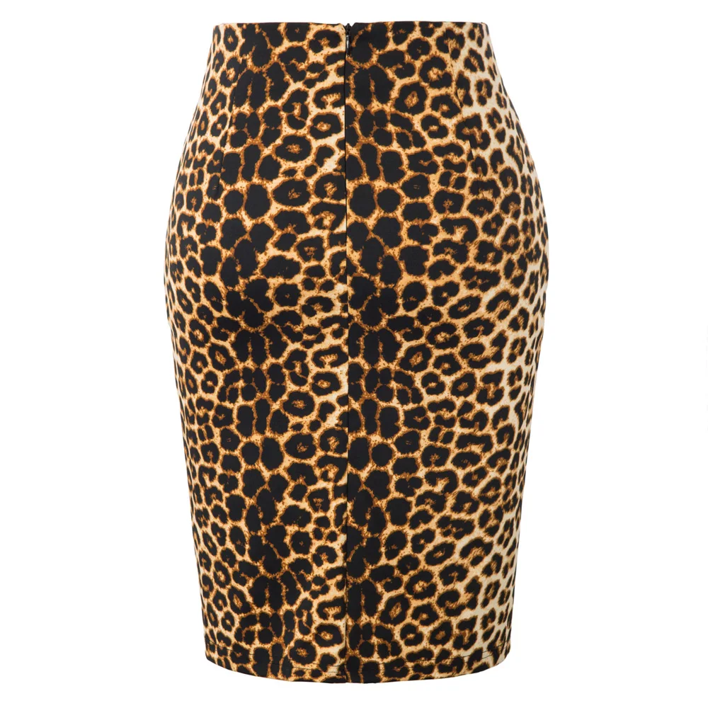 Grace Karin Fashion Women Leopard Pattern Pencil Skirt Ruched Front Vintage Hips-Wrapped Bodycon Lady Elegant Tight Skirts