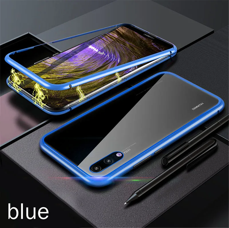 Clear With Blue Магнитный чехол из адсорбционного стекла для huawei P30 P20 P10 Plus Lite Pro mate honor 10 lite 8X Nova 3i 3 3E 4 4E 5 5i Pro Coque - Цвет: Clear With Blue