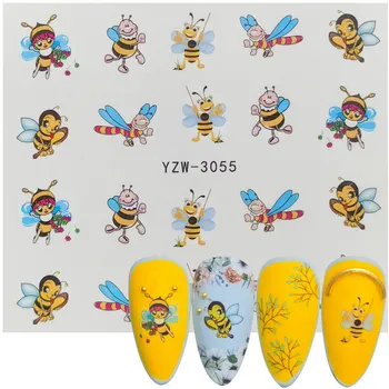 

2020 New Watermark Nail Stickers Cute Cartoon Bee Design Water Decal Sliders Wraps Tool Manicure Nail Art Decor Tips