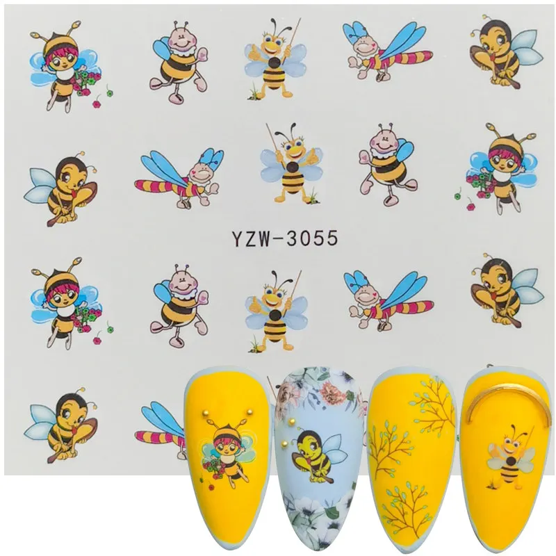 2021 New Watermark Nail Stickers Cute Cartoon Bee Design Water Decal Sliders Wraps Tool Manicure Art Decor Tips | Красота и здоровье