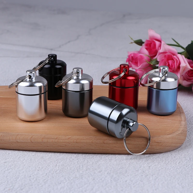 

Mini Waterproof Metal Alloy Pill Box Case Bottle Cache Drug Holder Container Keychain Medicine Box Health Care For Travel