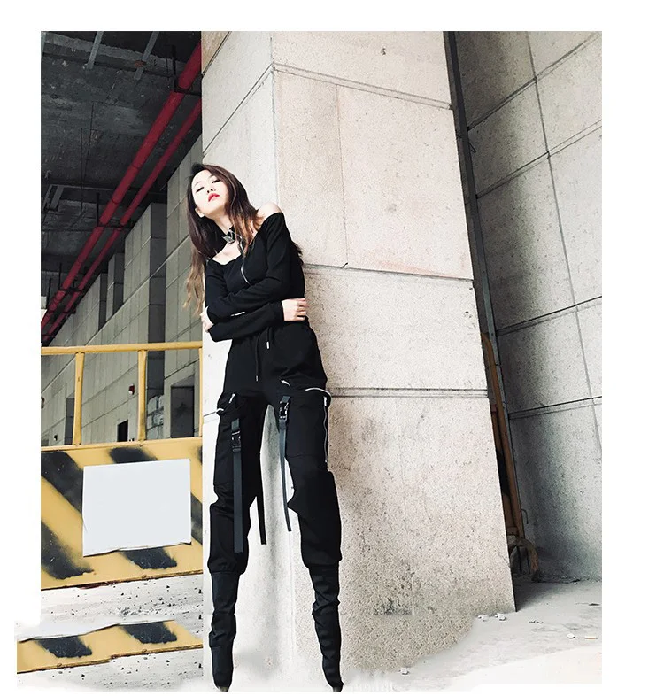 Steam Punk Black High Waist Cargo Pants Women Pockets Patchwork Casual Loose Streetwear Full Long Pants Autumn New Pencil Pants
