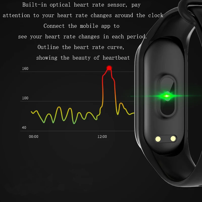 M4 водонепроницаемый смарт-браслет с детектором сердечного ритма спортивный музыкальный контроль браслет поднятие руки яркий экран Шагомер умный Браслет