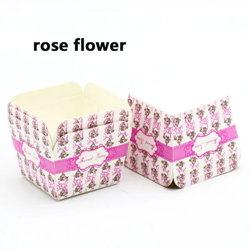 rose flower 50 шт./лот коробка для кексов, чашка для кексов, коробка для кексов с высокой температурой, квадратная коробка для бумажных стаканчиков с ураганом - Цвет: rose flower