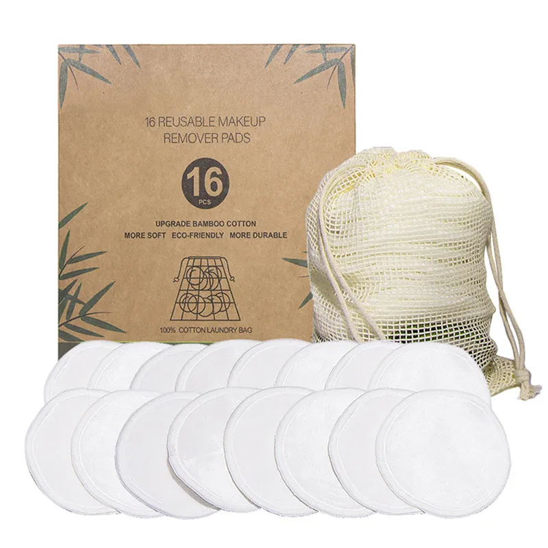 16 pçs reutilizáveis almofadas de algodão de bambu lavável maquiagem removedor almofada rosto macio limpador da pele limpeza facial beleza esponja ferramenta