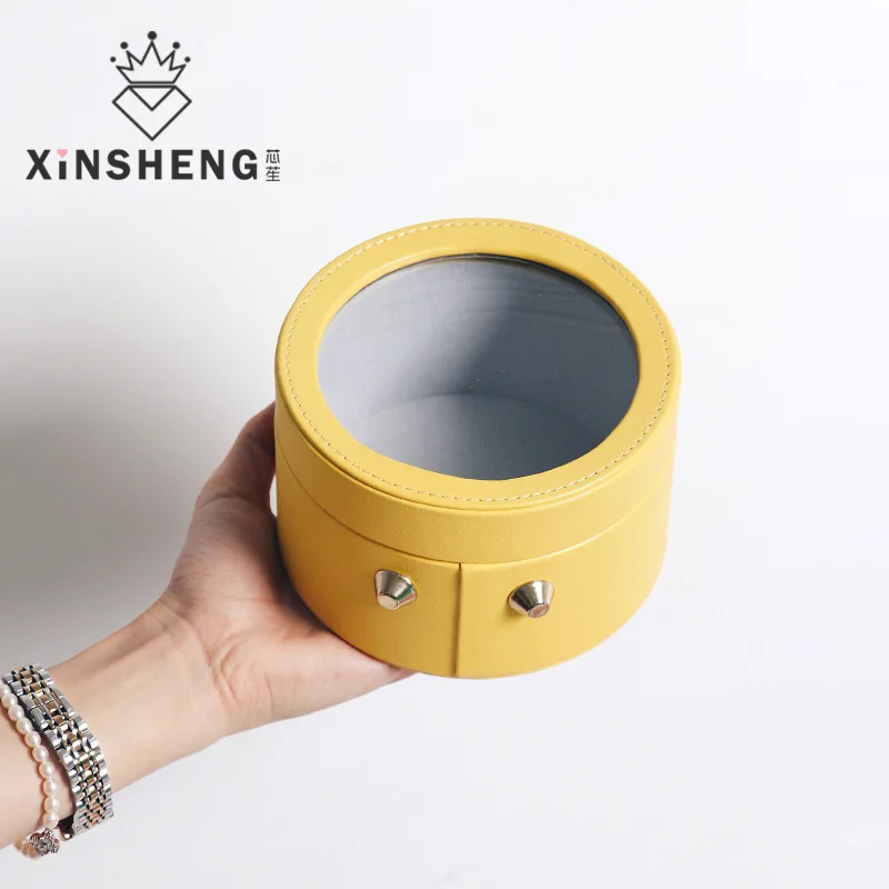 1pcs round Leather Packaging Flower Box Transparent Souvenir Rose Handmade Floral Material gift bags birthday Party | Дом и сад