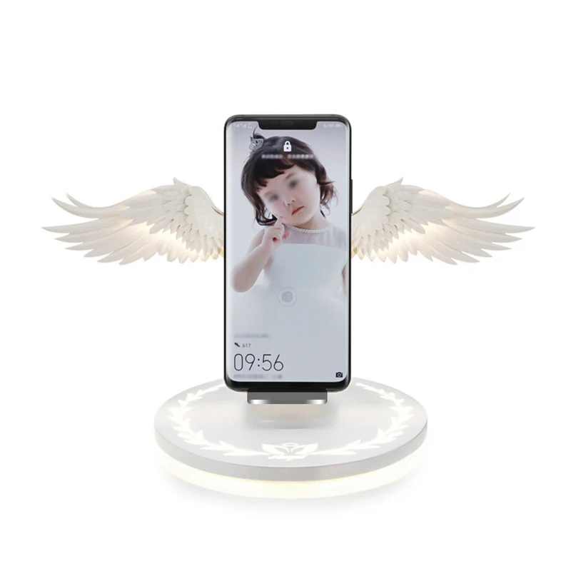 Новое беспроводное зарядное устройство tik tok 10 Вт, Ночной светильник с крыльями ангела, беспроводное зарядное устройство для мобильного телефона, для Android, Apple, USB, быстрая зарядка, tiktok