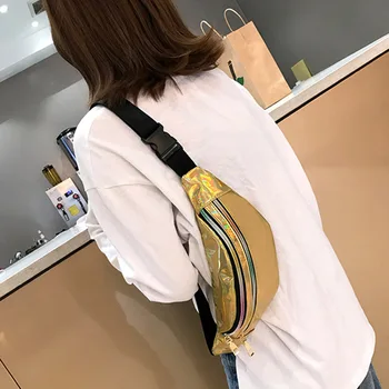

Women's Fashion Waist Packs Personalized Rock and Roll Color PU Female Flashing Lattice Belt Bag Nerka Fanny Bag