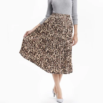 

Women Skirts 2019 Autumn Winter Long Korean Fashion Elegant High Waist A-line Skirt Female Leopard Print Pleated Skirts