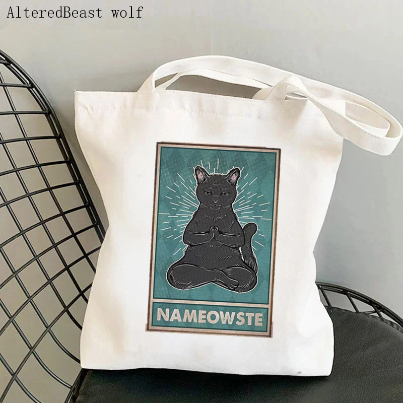 Women Shopper bag Cat Life is Better When You Dance Bag Harajuku Shopping Canvas Shopper Bag girl handbag Tote Shoulder Lady Bag