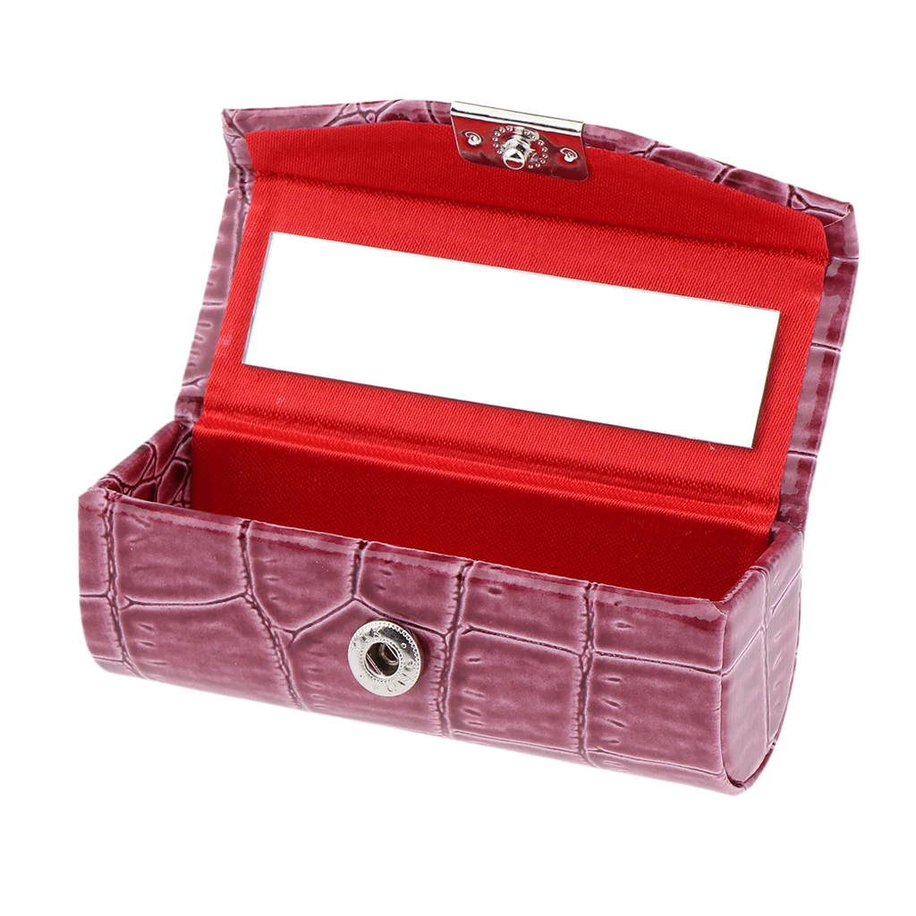 Soft PU Leather Alligator Textured Lady Lipstick Holder Case with Mirror 4
