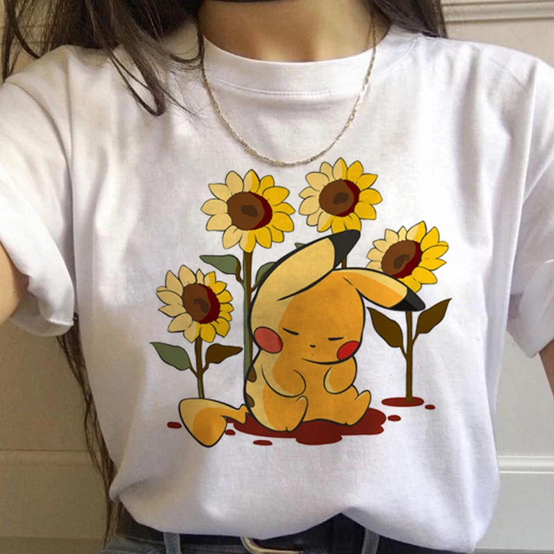 Футболки Pokemon Go Harajuku для женщин, кавайный Пикачу, забавная футболка с героями мультфильмов, 90 s, милая Футболка с принтом, модный топ-безрукавка в уличном стиле для женщин