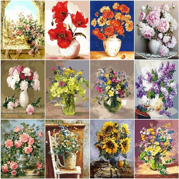 

EverShine 5D Painting By Numbers Flowers Hand Painted DIY Kits Drawing Canvas Peony Wall Art Home Decoration