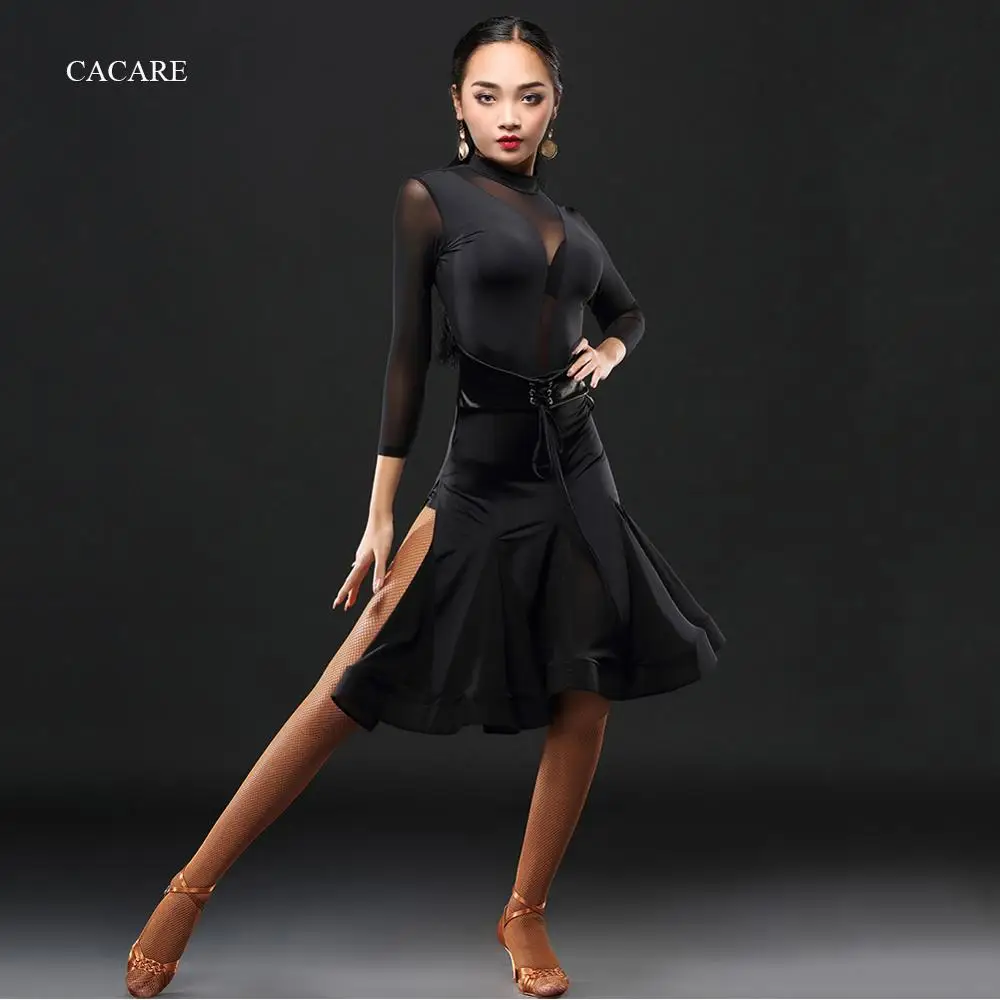 

2020 Sexy Latin Dance Dress Women Latina Salsa Latin Dance Competition Dresses Fringe CHEAP D0035 Split Hem Mesh Sleeve