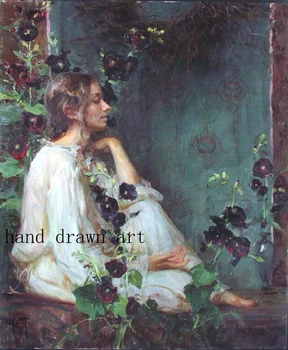 

Old artist hand drawing original art impressionist oil painting sweet girl on canvas