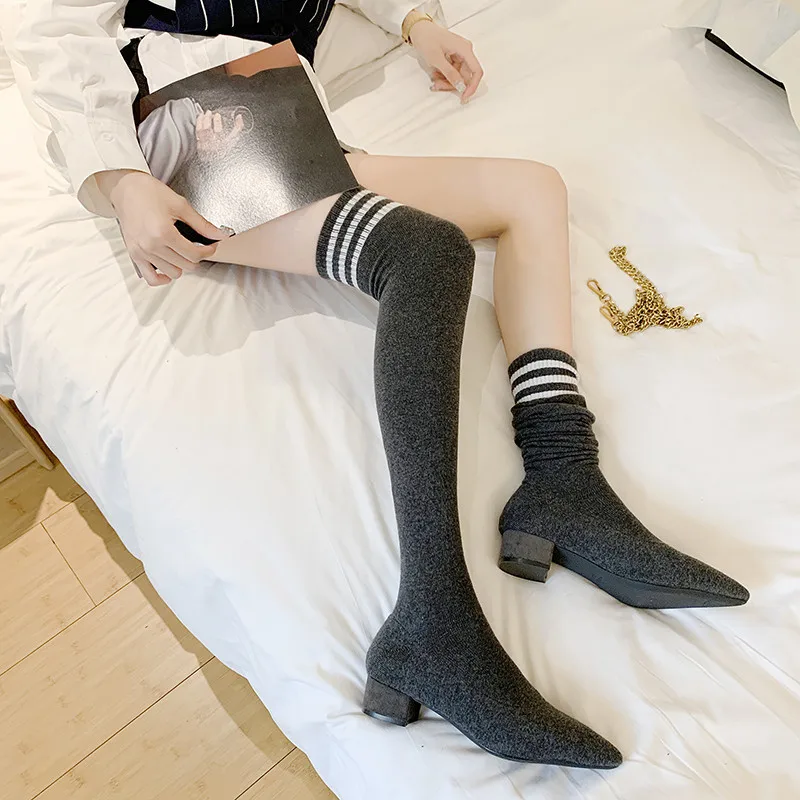 

Short-height Boots Women's over-the-Knee Fat Mm Thick Legs 2019 Autumn New Style Online Celebrity Versatile Chunky-Heel Thigh Bo