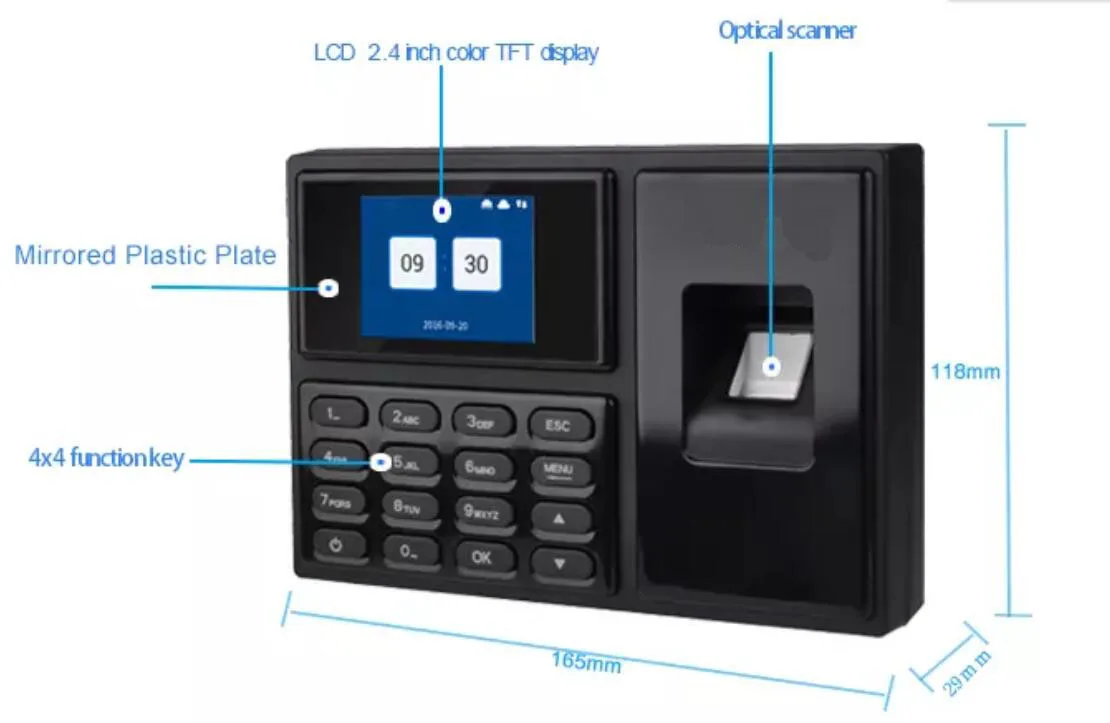 Биометрический код отпечатков пальцев пароль DC5V офис посещаемость сотрудников машина USB U диск TCP/IP французский японский RFID карты