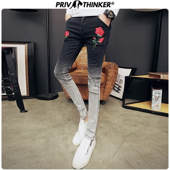 

Privathinker Embroidery Slim Men's Jeans 2020 Spring Fashion Denim Pants Man Casual Collage Vintage Oversize Denim Male Pants