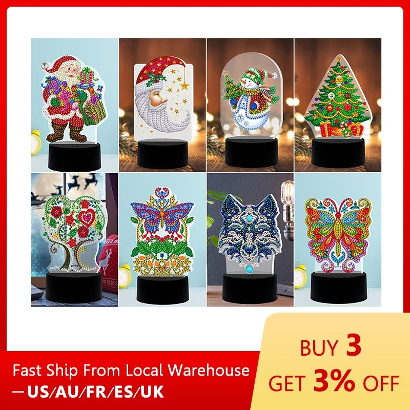 

Christmas DIY Diamond Painting LED Light Embroidery Night Lamp decoracion navidad 2021 Home Halloween Happy New Year Decora