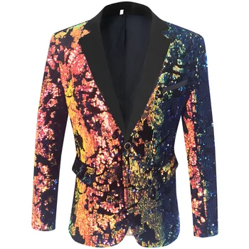 

Hip Hop Style Male Nightclub Dj Dance Performance Costumes Unique Design Male Fashion Party Suit Coats Man Color Sequin Blazer