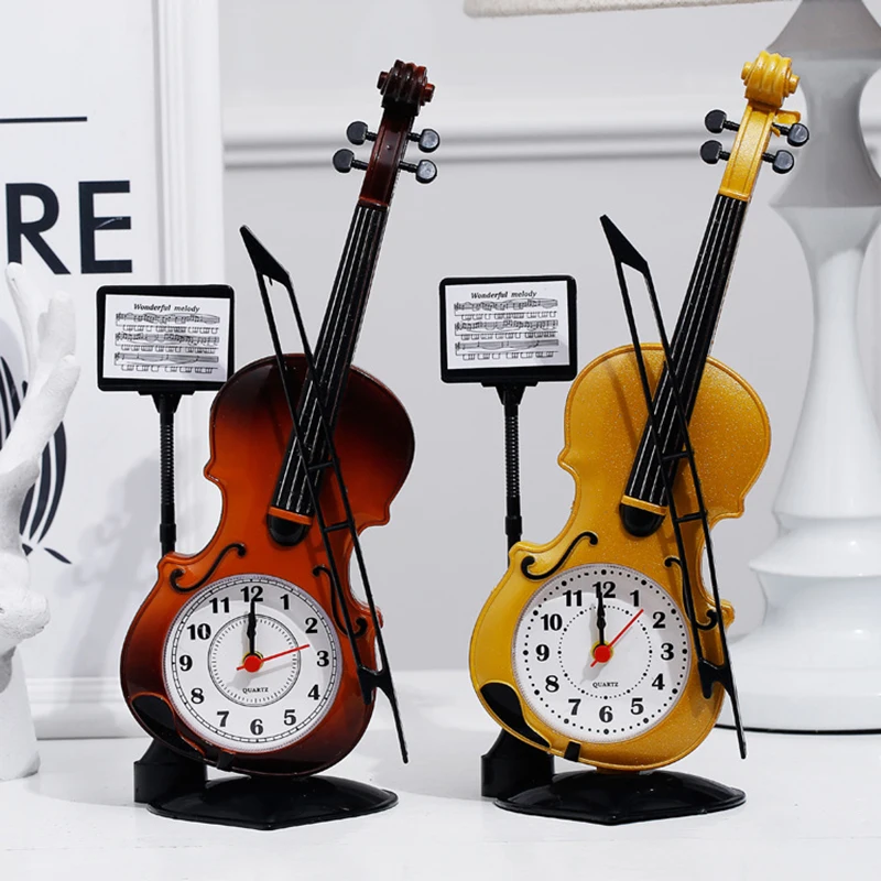 Simulation Cello Ancient Desk Clock Vintage clock Unique Alarm Office Supplies Home Decor Handmade Crafts Children Gifts | Дом и сад