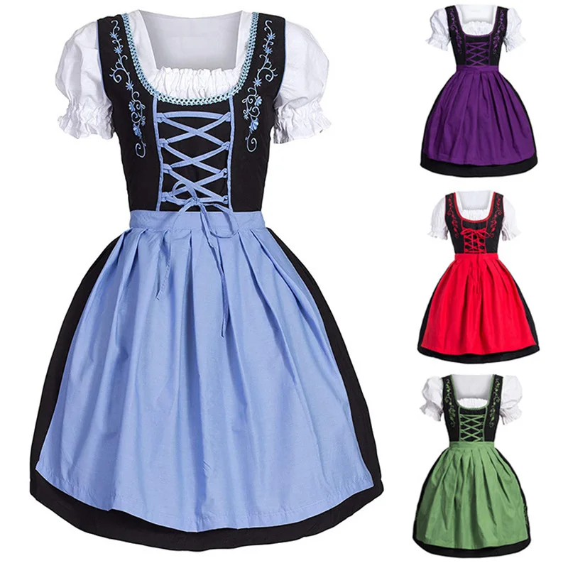 

Medieval costume German Oktoberfest Dirndl Dress Short Sleeve Doll Collar Retro Cute French Maid Outfit Cosplay Costume 5XL