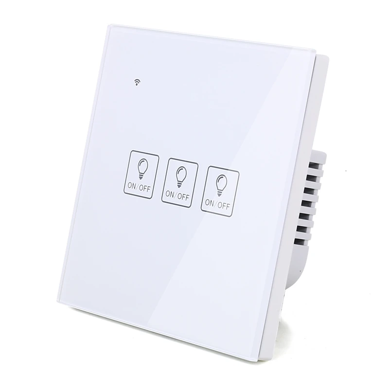 Wi Fi Сенсорный настенный выключатель с изображением иконы света белое стекло