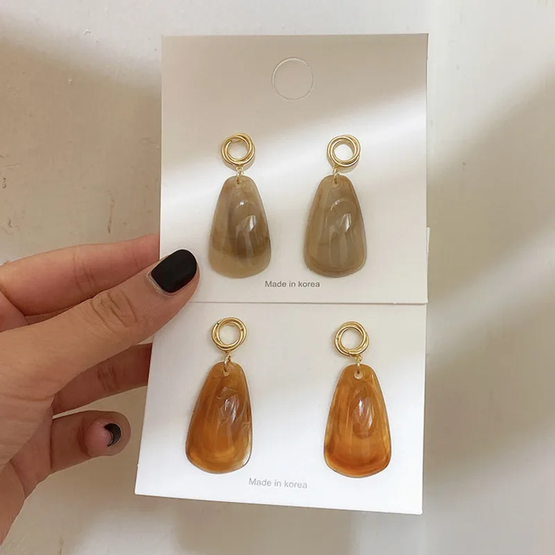 

Fashion Big Resin Drop Earrings For Women 2020 New Acetic Acid Large Korea Square Acrylic Earrings Trendy Wood Geometric Jewelry