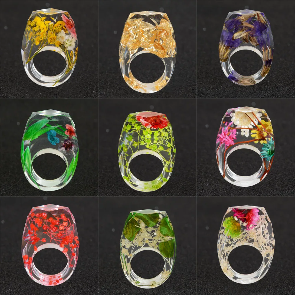 

2019 Fashion Women Handmade Rose Ring DIY Resin Dried Flower Ring Forest Creative Simple Flower Ring