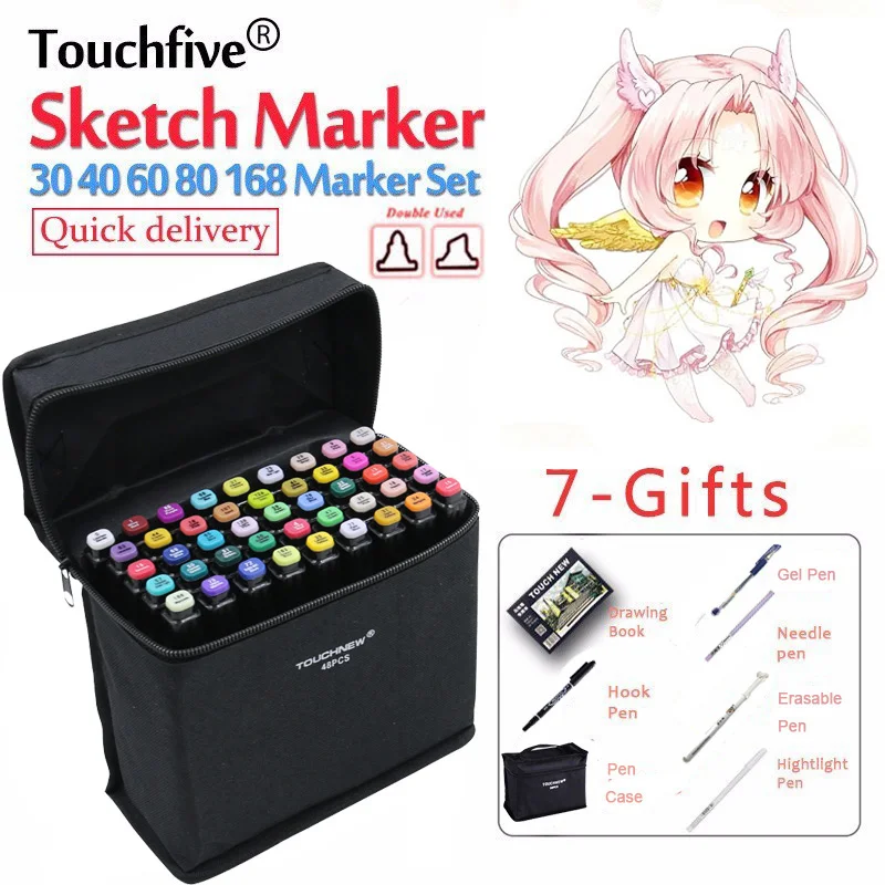 

TouchFIVE 30/40/60/80/168 Color Markers Manga Drawing Markers Pen Alcohol Based Sketch Oily Dual Brush Pen Art Supplies