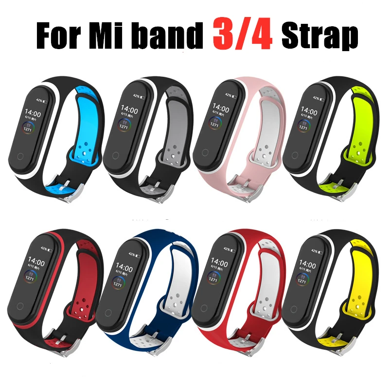 Ремешок сменный силиконовый для Xiaomi Mi Band 4 водонепроницаемый двухцветный браслет