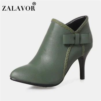 

ZALAVOR Plus Size 32-46 Ankle Boots Women Sweet Bowknot Winter Warm Shoes For Women Add Fur Sexy Pointed Toe Office High Heels
