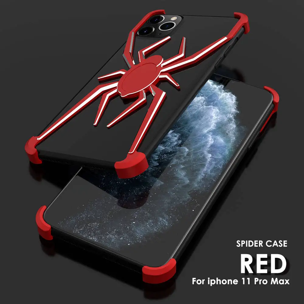 Red Роскошный Алюминиевый металлический бампер с пауком для Apple iPhone 11 Pro MAX XS XR X 7 8 Plus, противоударный чехол для телефона - Цвет: Red