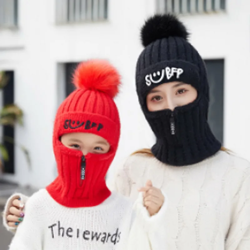 

Winter knitted Beanies Hats Adult and Baby Thick Warm Beanie Hat Female knit Letter Bonnet Beanie Caps Outdoor Riding Sets 2020