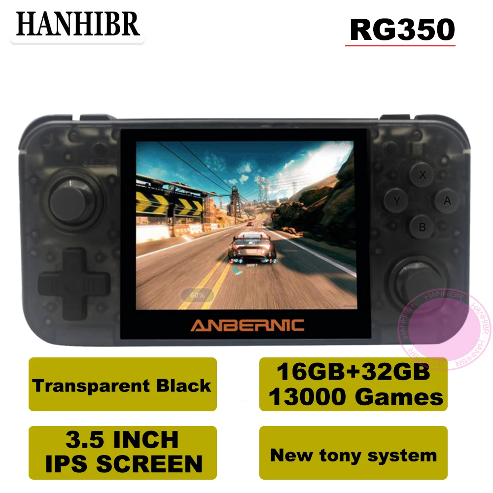 TBlack 48G13000Games ANBERNIC RG350 ips Ретро игры 350 видео игры обновление игровой консоли ps1 игры 64 бит opendingux 3,5 дюймов 28000+ игры rg350 - Цвет: TBlack 48G13000Games