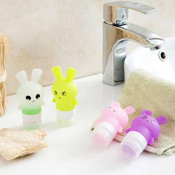 

4pcs 75ml Portable Travel Bottle Rabbit Toiletry Bottles Refillable Shampoo Lotion Liquid Container Kit Travel Accessories (Pink