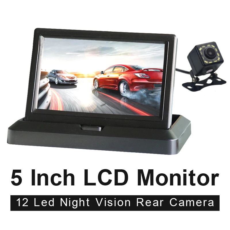 HD 5 дюймов 800*480 TFT LCD Складной автомобильный монитор для парковки задним ходом и 12