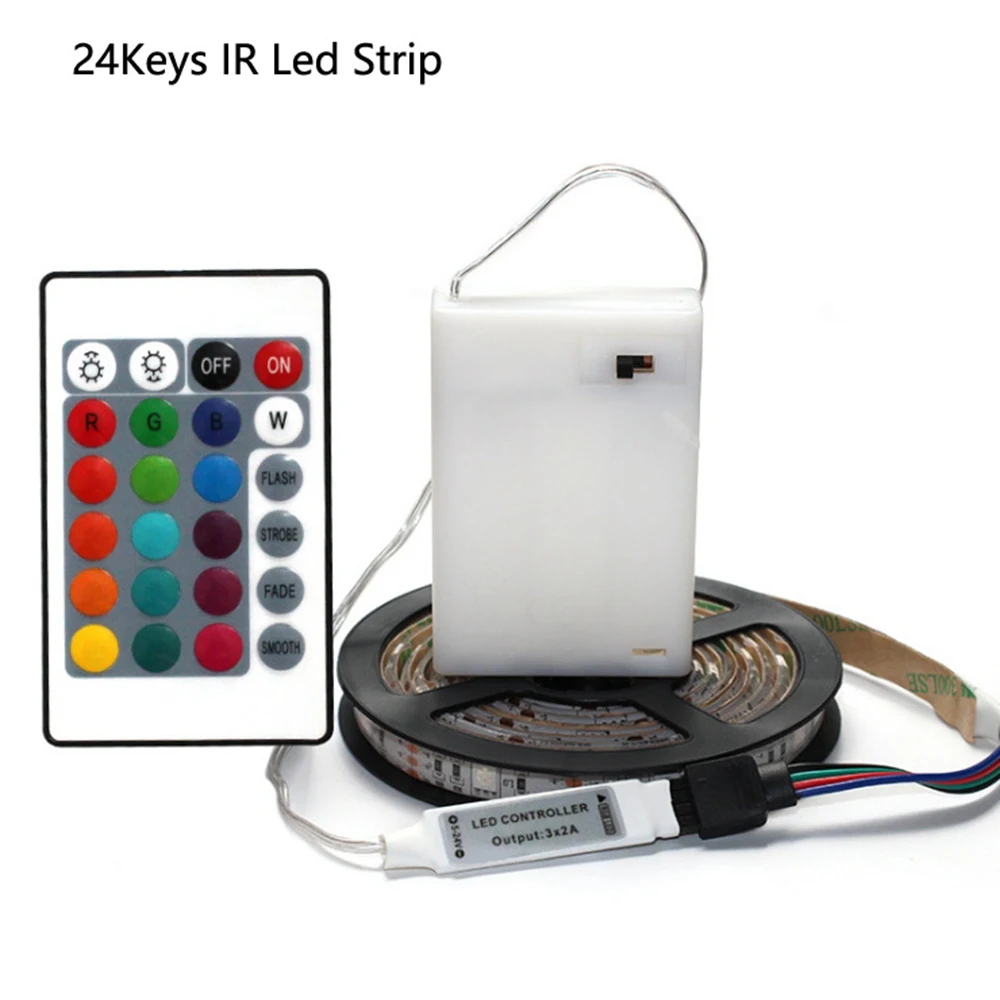 24Keys IR Led Strip Лента RGB Светодиодная лента на батарейках SMD 5050 водонепроницаемая лента с ИК-радиочастотным пультом дистанционного управления на батарейках светодиодная лента Fita - Испускаемый цвет: 24Keys IR Led Strip