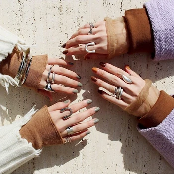 

AOMU 2020 New Hip Hop Trendy Profiled Geometric Alien Irregular U Type Horseshoe Metal Opening Ring for Women Party Jewelry Gift