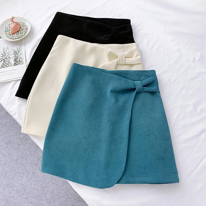 

Wasteheart Autumn Winter Blue Women Skirts Women High Waist A-Line Skirts Mini Skirts All-match Clothing Casual Skirts Corduroy