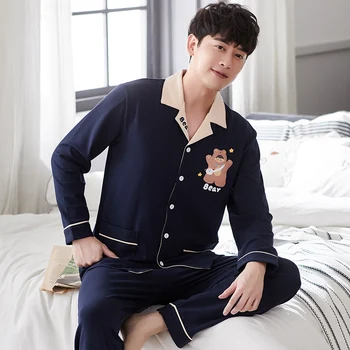 

Men Pajamas Sets Cotton Pyjamas Sleepwear Nightwear Long Sleeve Striped Casual