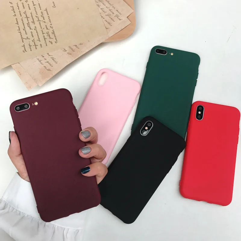 

Simple solid color soft shell phone case for iPhone X XS XR XSMax 8 7 6 6S PluS silicone soft shell protection back cover