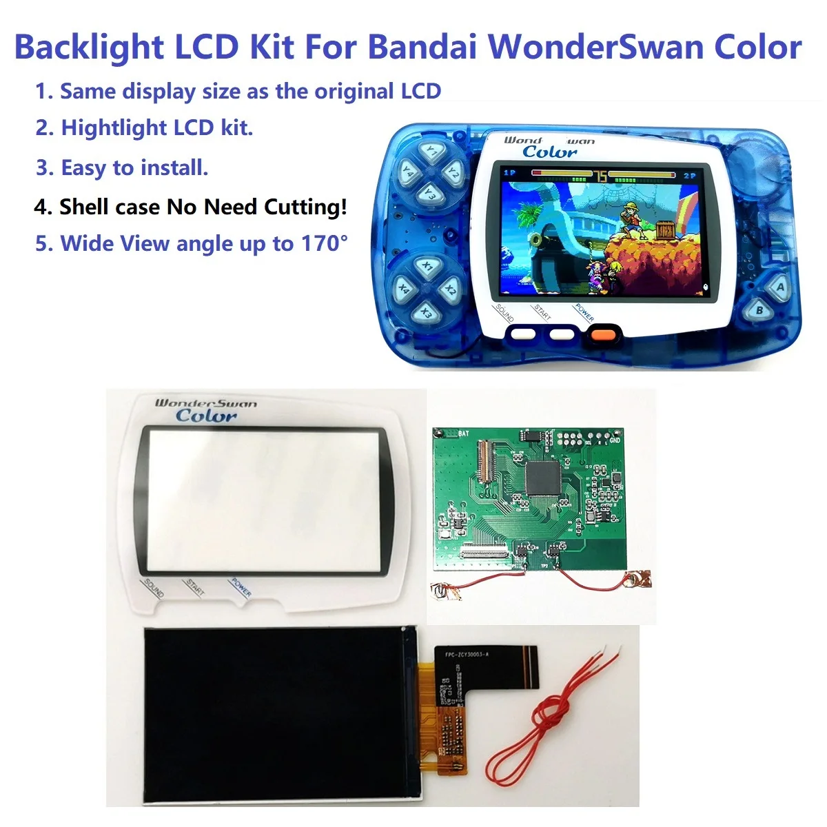 

Hightlight Backlight Brightness IPS LCD Screen Kit For Bandai WonderSwan Color For WSC Game Console