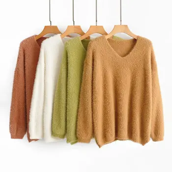 

Stylish Sweet Faux Mink Cashmere Sweater for Girls Steetwear 2019 Fashion Cute Women Pullovers Female Casual Chic Tops