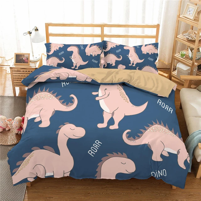 Bedding Set Jurassic Period Cartoon Bedclothes Bed Set 200x200 Duvet Cover Set Double Single 100% Bamboo Fiber Ropa Cama - Bedding Set -