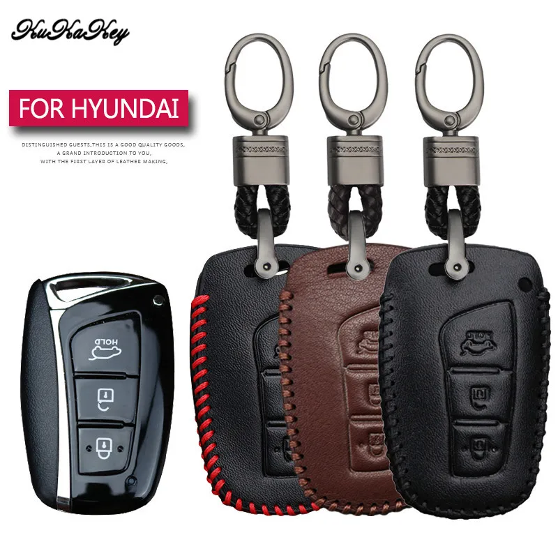 Кожаный чехол для автомобильных ключей защитный Hyundai IX45 Tucson Santa Fe Solaris IX35 I30 IX25