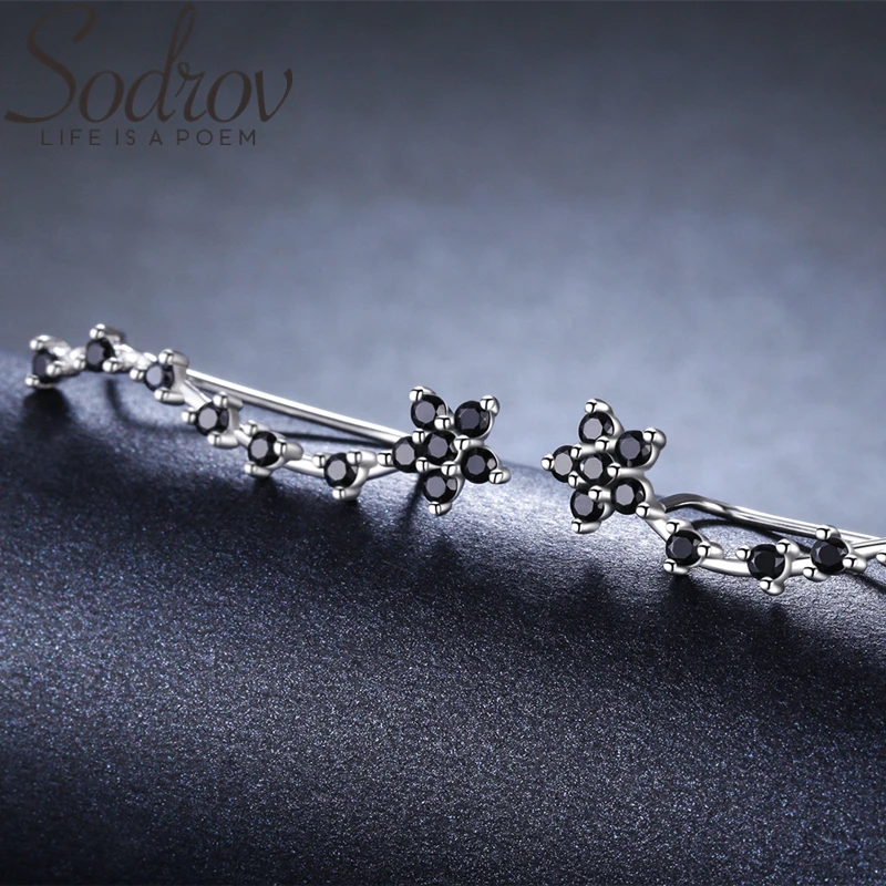 SODROV ювелирные изделия из чистого 925 пробы серебра черная шпинель обручение Висячие серьги для женщин I036